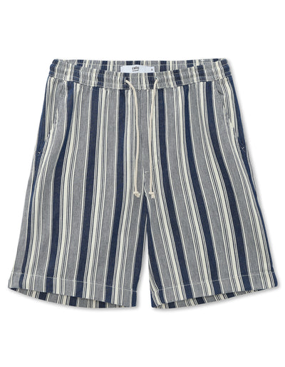 Bermuda Fit 100% Cotton Striped Shorts - Navy Blue