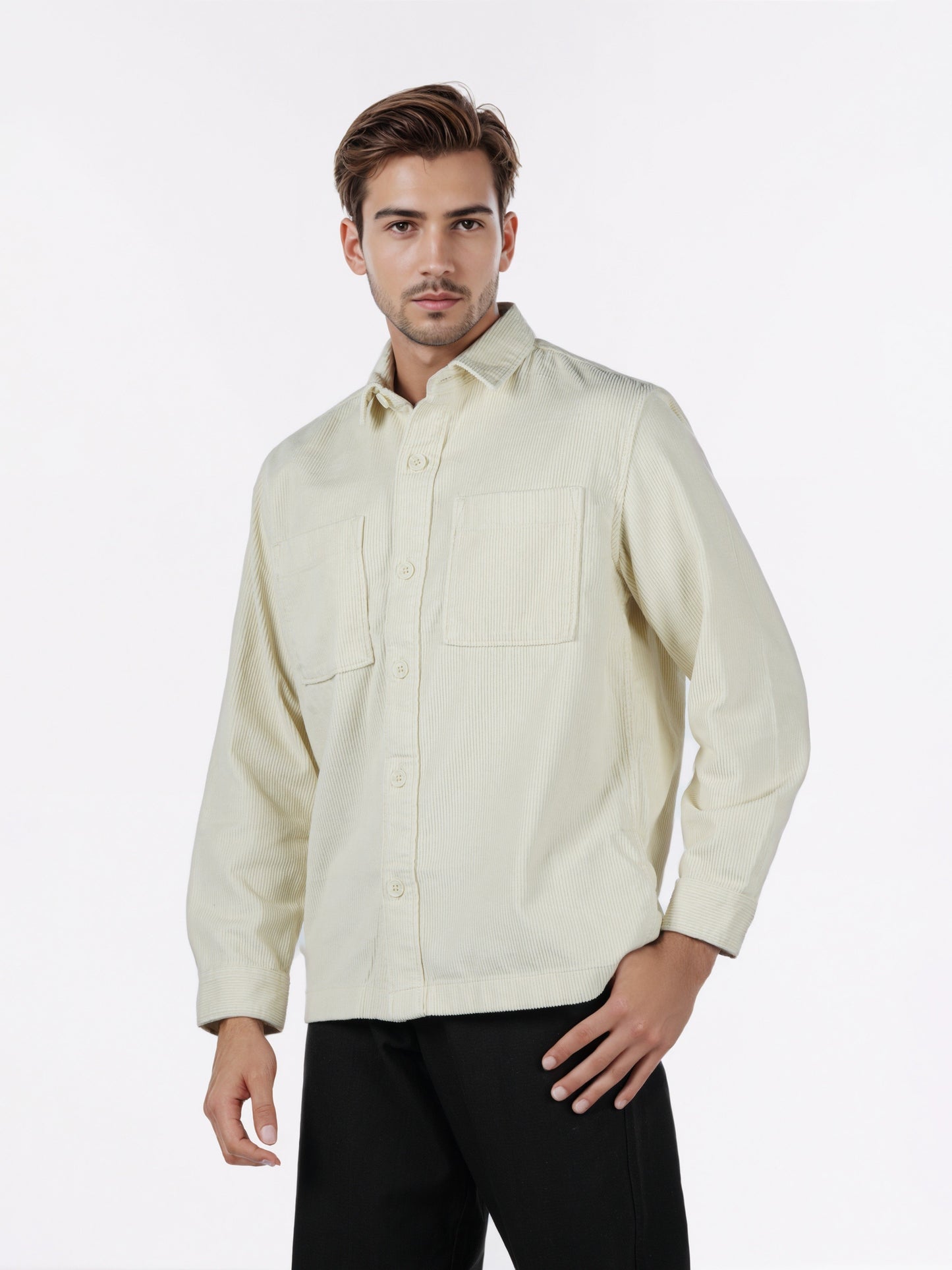 Celio* Men Cream Solid Overshirt Cotton Shirts