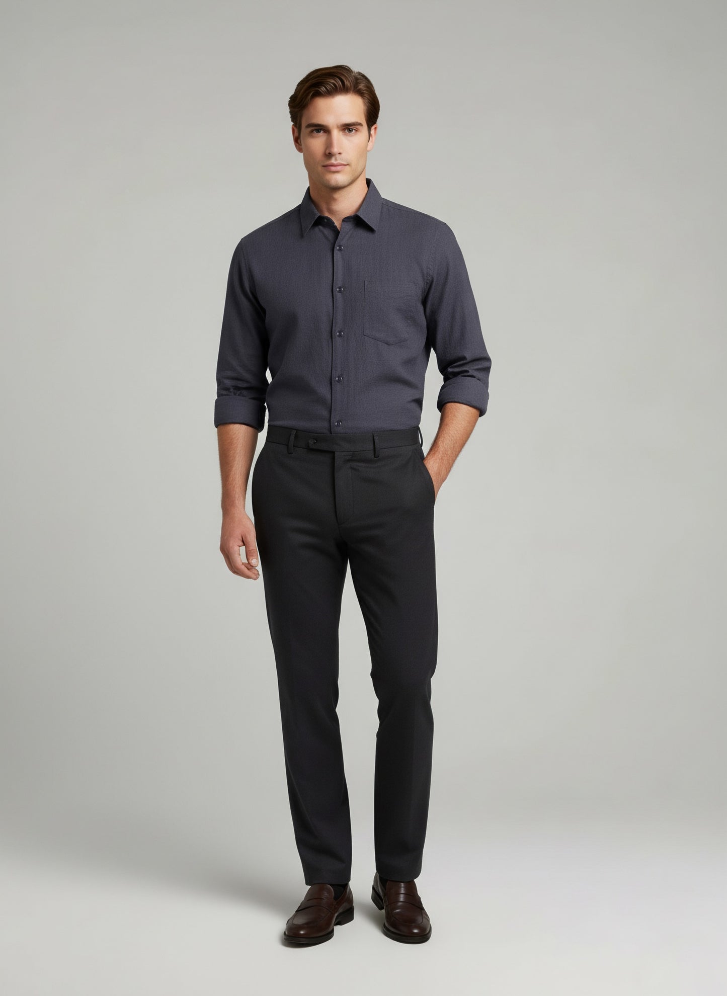 Celio* Men Grey Solid Regular Fit Linen Shirts