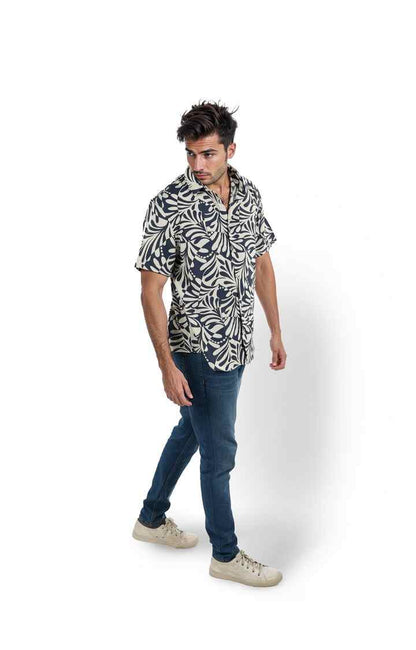 Celio* Printed Regular Fit Viscose Navy Blue Shirt