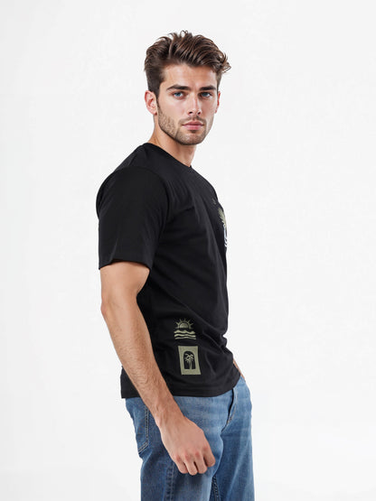 Celio* Embroidered Boxy Fit Cotton Black T-Shirts