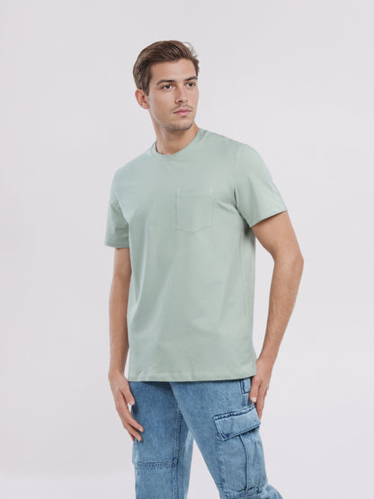 Celio* Men Green Solid Regular Fit Cotton T-Shirt