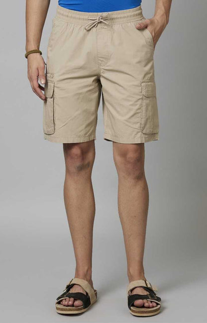 Beige Regular Fit Shorts