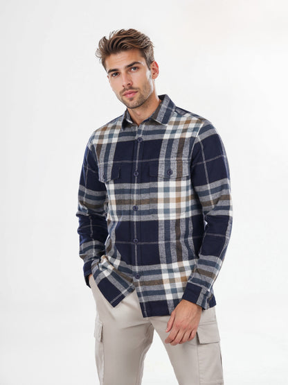 Celio* Checked Loose Fit Cotton Navy Blue Shirt