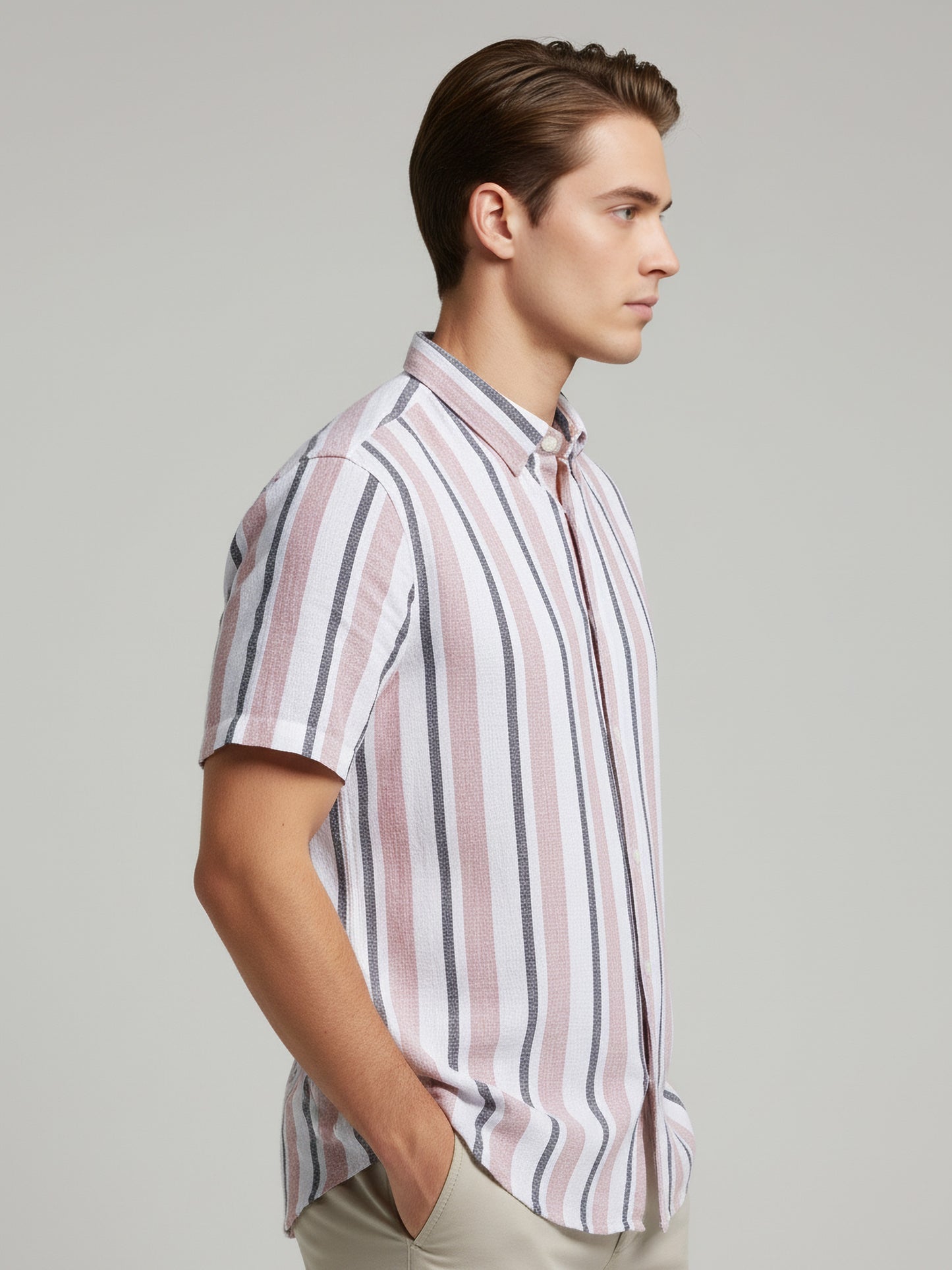 Celio* Men Pink Striped Regular Fit Cotton Shirts