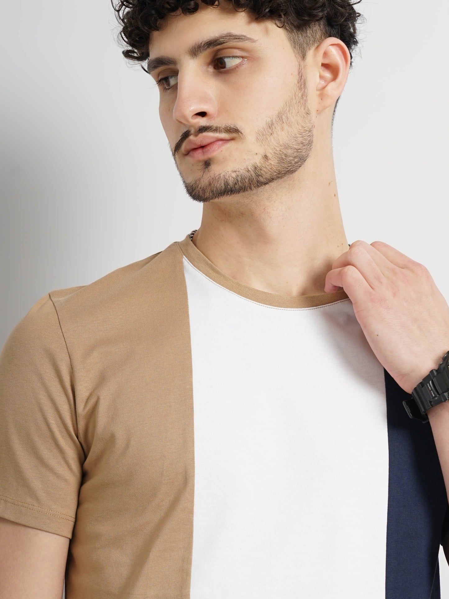 Brown Colourblock Cotton T-shirt