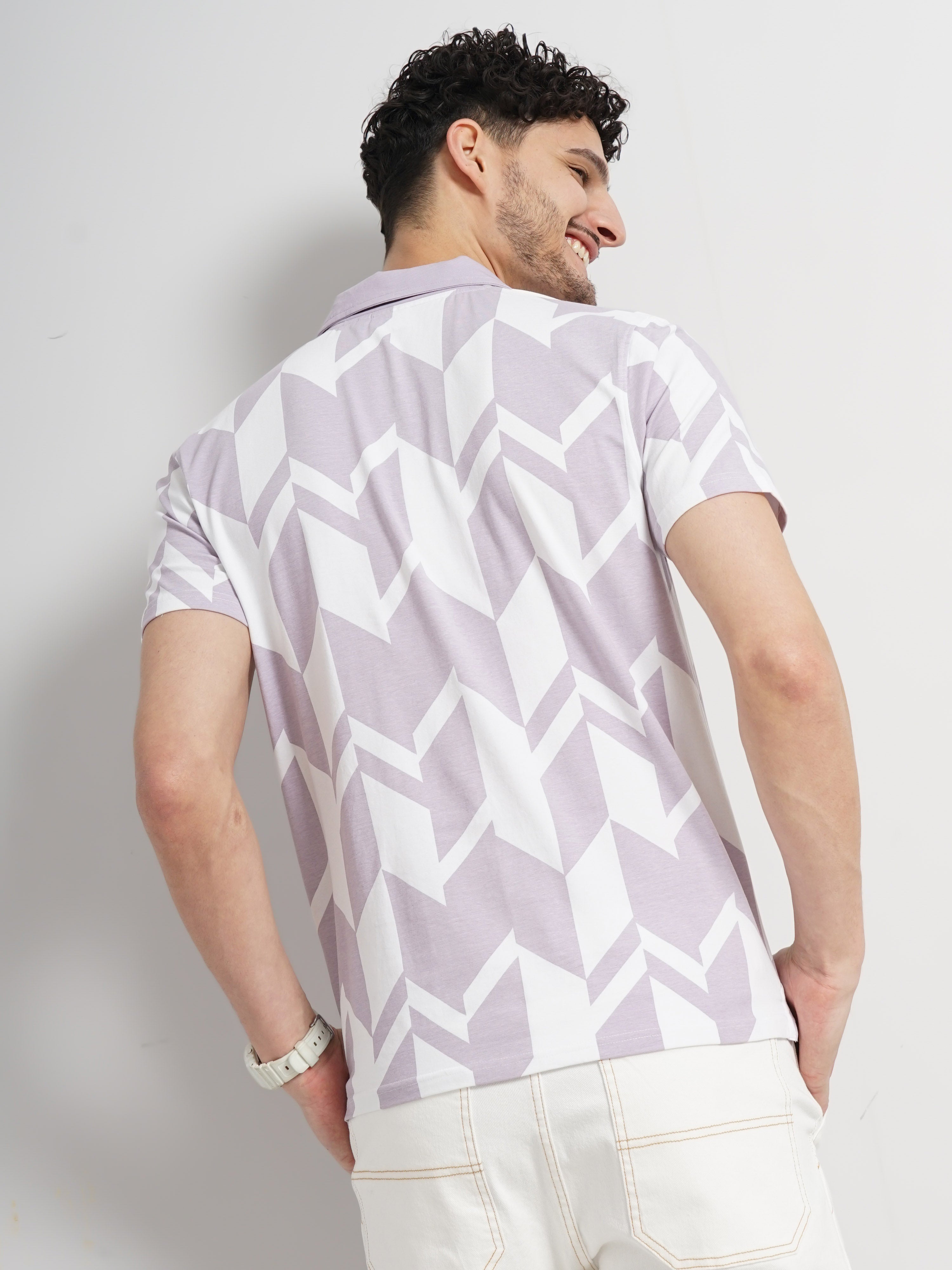 Purple Printed Cotton Polo