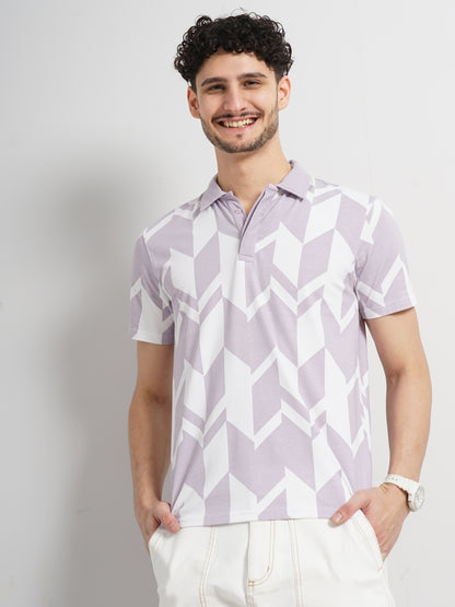 Purple Printed Cotton Polo