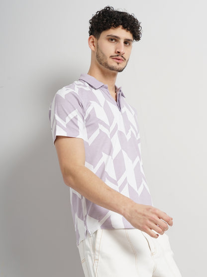 Purple Printed Cotton Polo