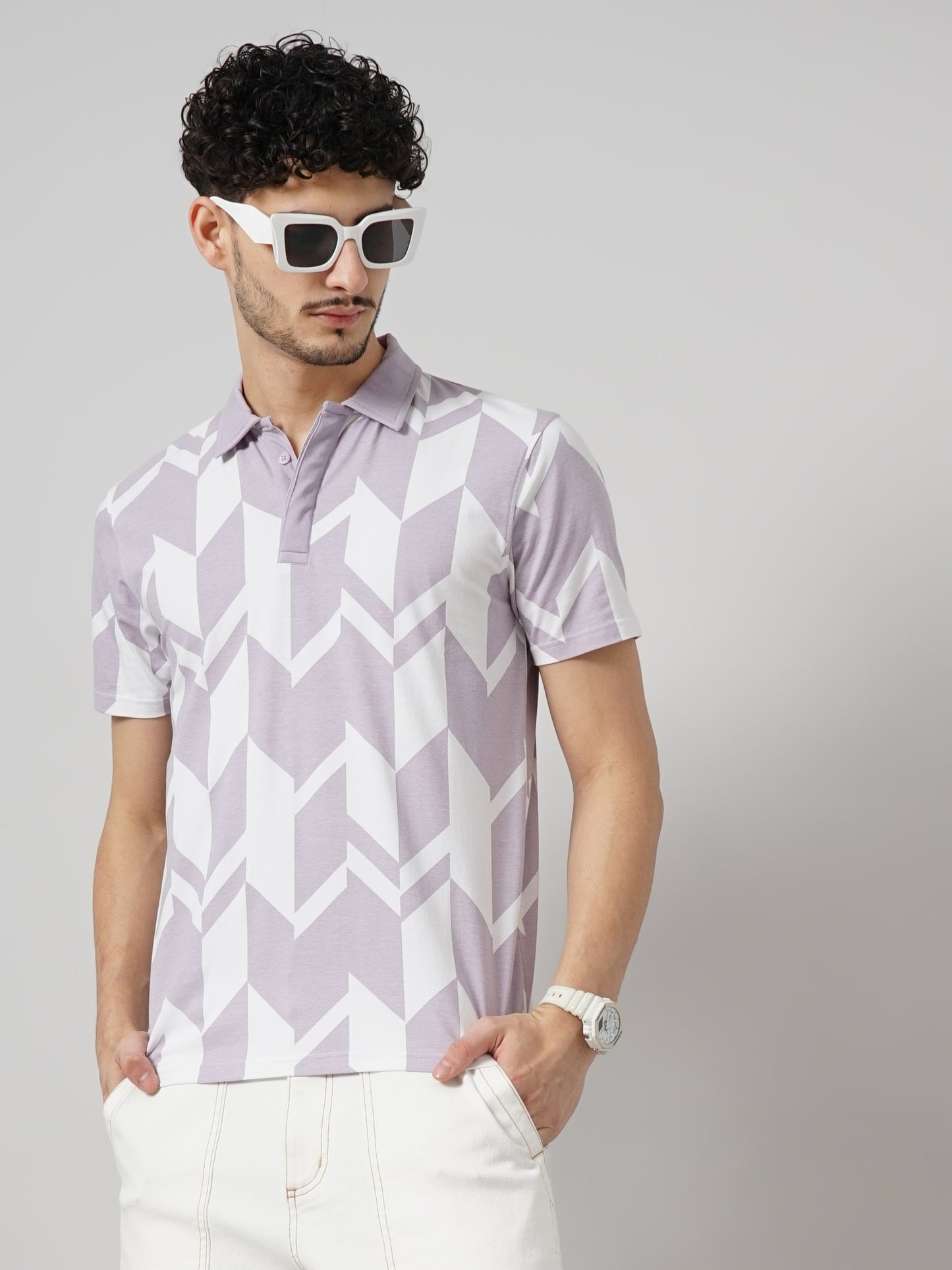 Purple Printed Cotton Polo