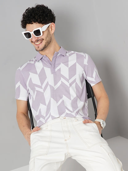 Purple Printed Cotton Polo