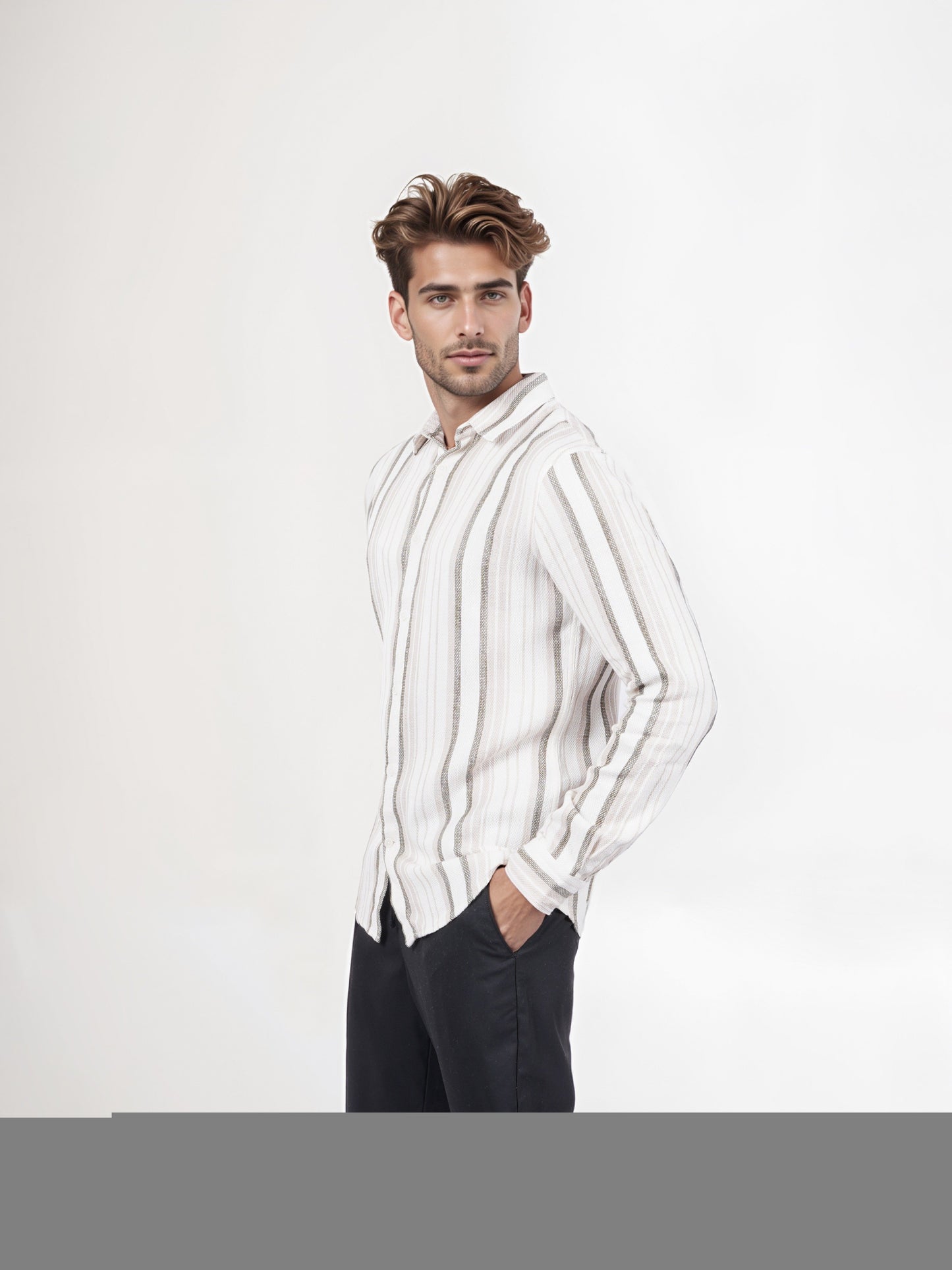 Celio* Men Beige Striped Regular Fit Cotton Shirt