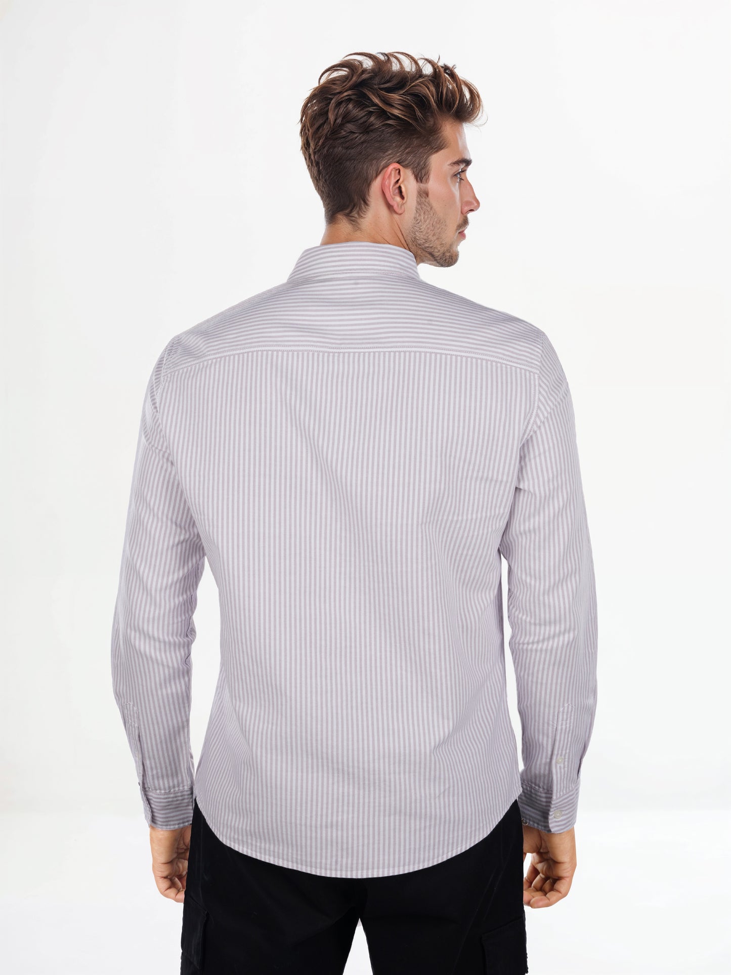 Celio* Striped Regular Fit Cotton Purple Shirt