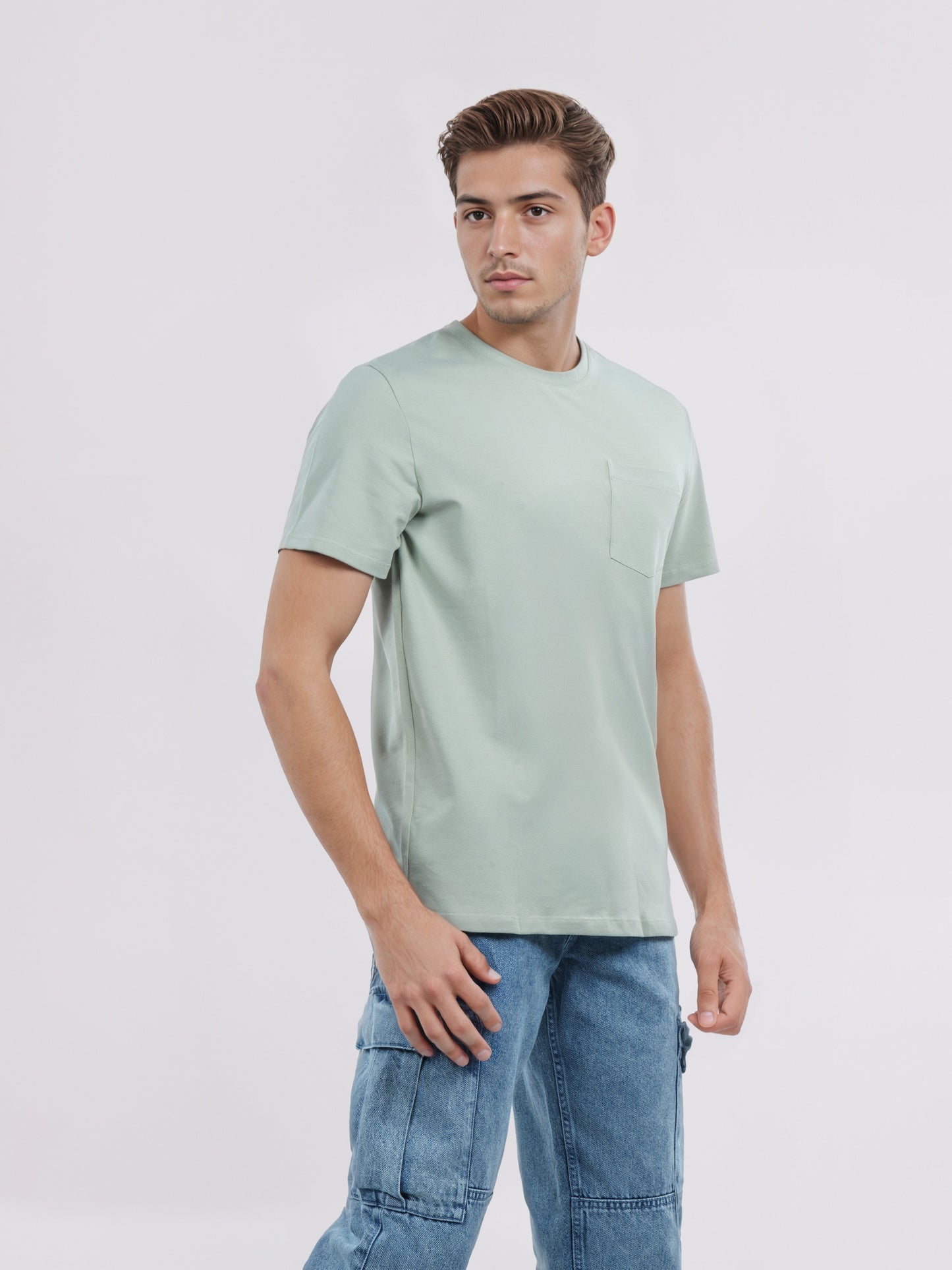 Celio* Men Green Solid Regular Fit Cotton T-Shirt