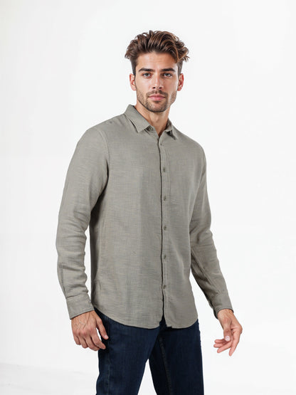 Celio* Solid Regular Fit Cotton Olive Shirts