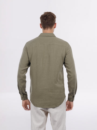 Celio* Men Olive Solid Regular Fit Cotton Shirt