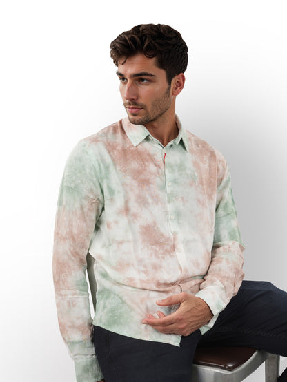 Celio* Tie Dye Regular Fit Viscose Green Shirt