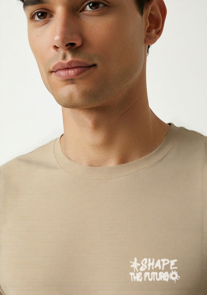 Celio* Men Beige Printed Oversized Cotton T-shirt