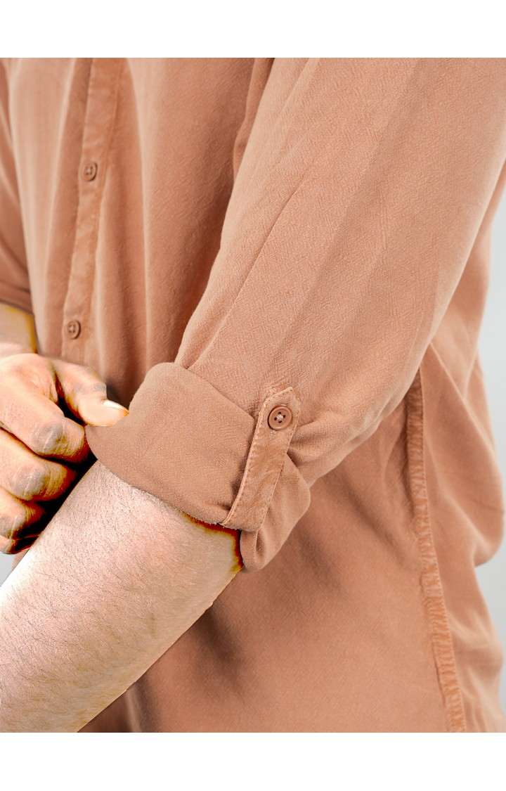 Celio* Solid Regular Fit Cotton Brown Shirt