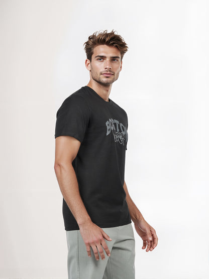 Celio* Men Black Printed Straight Fit Cotton T-shirt
