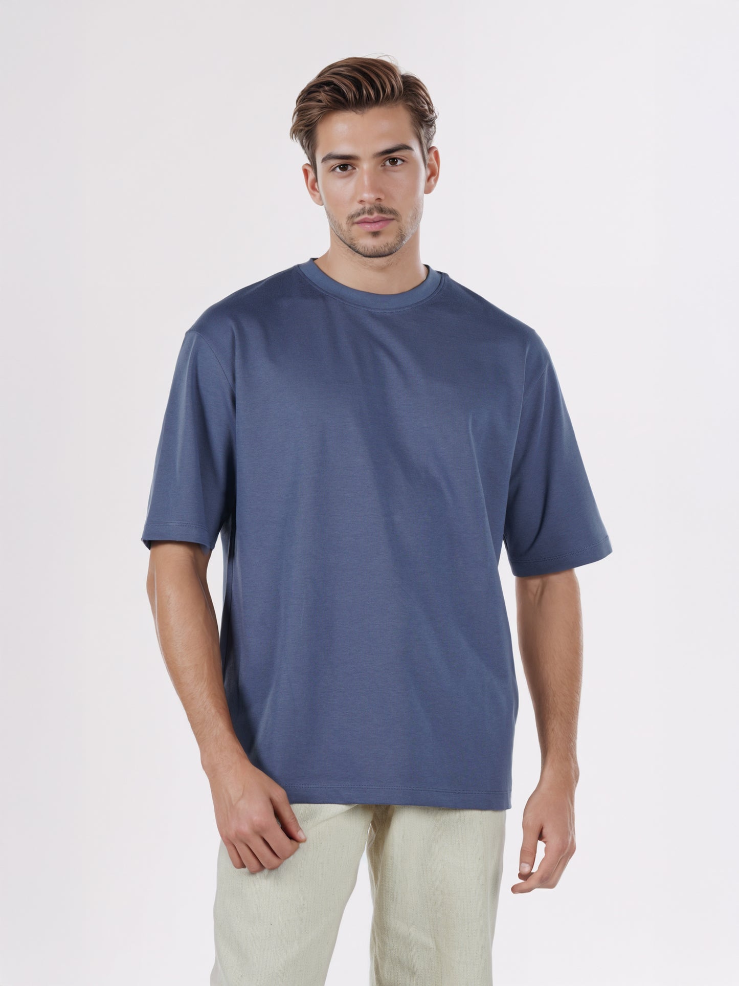 Celio* Men Blue Solid Oversized Cotton-Blend T-Shirts