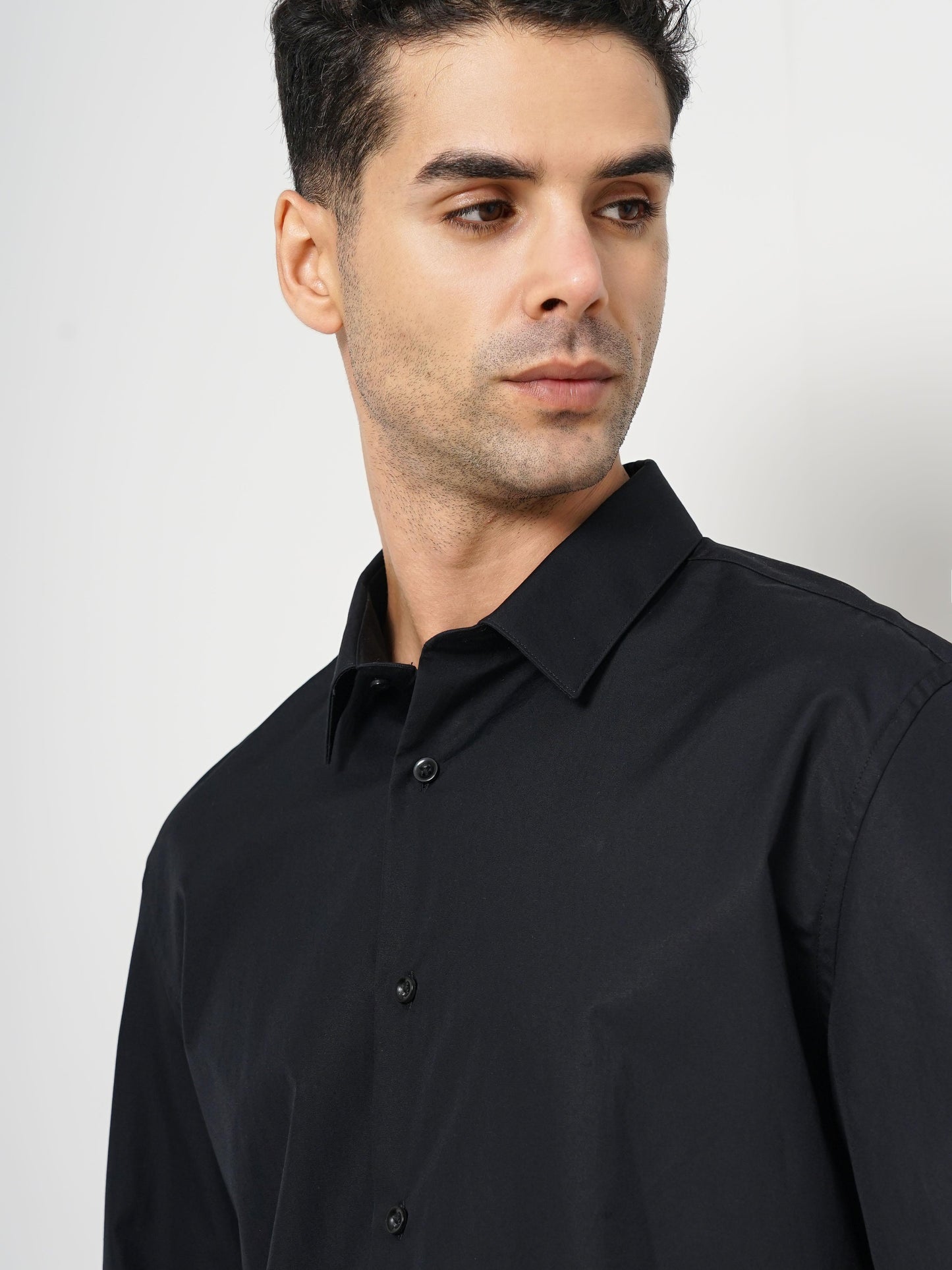 Black Solid Cotton Shirt