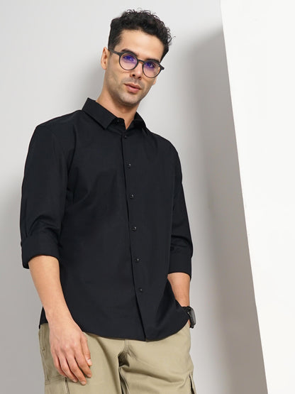 Black Solid Cotton Shirt