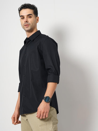 Black Solid Cotton Shirt