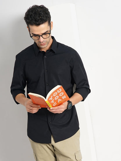 Black Solid Cotton Shirt