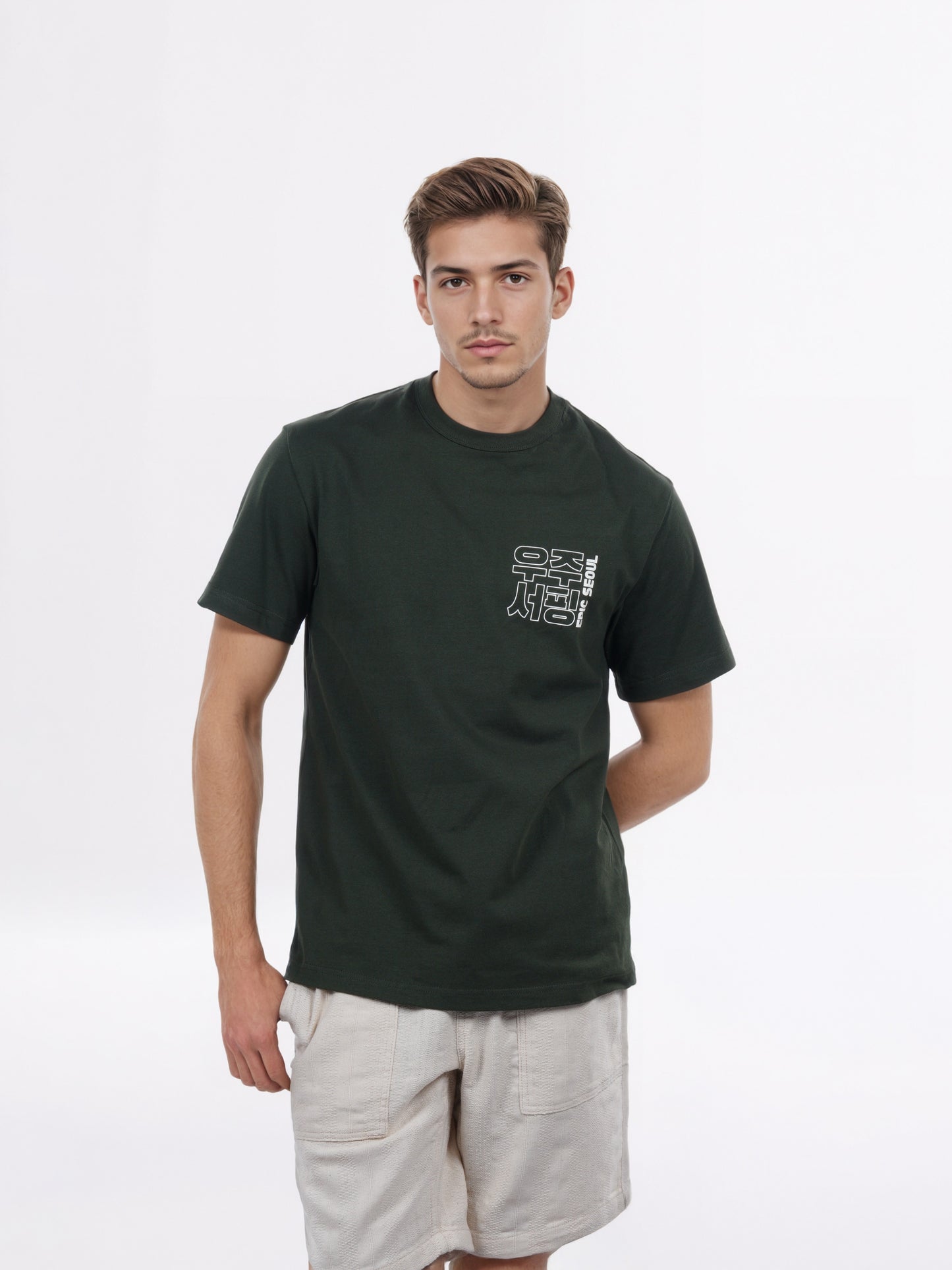 Celio* Men Olive Printed Boxy Cotton T-Shirt