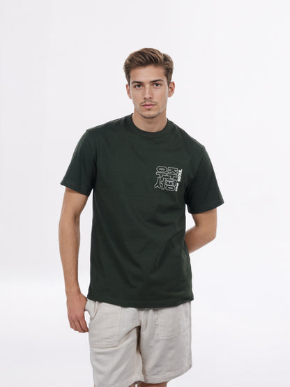 Celio* Men Olive Printed Boxy Cotton T-Shirt