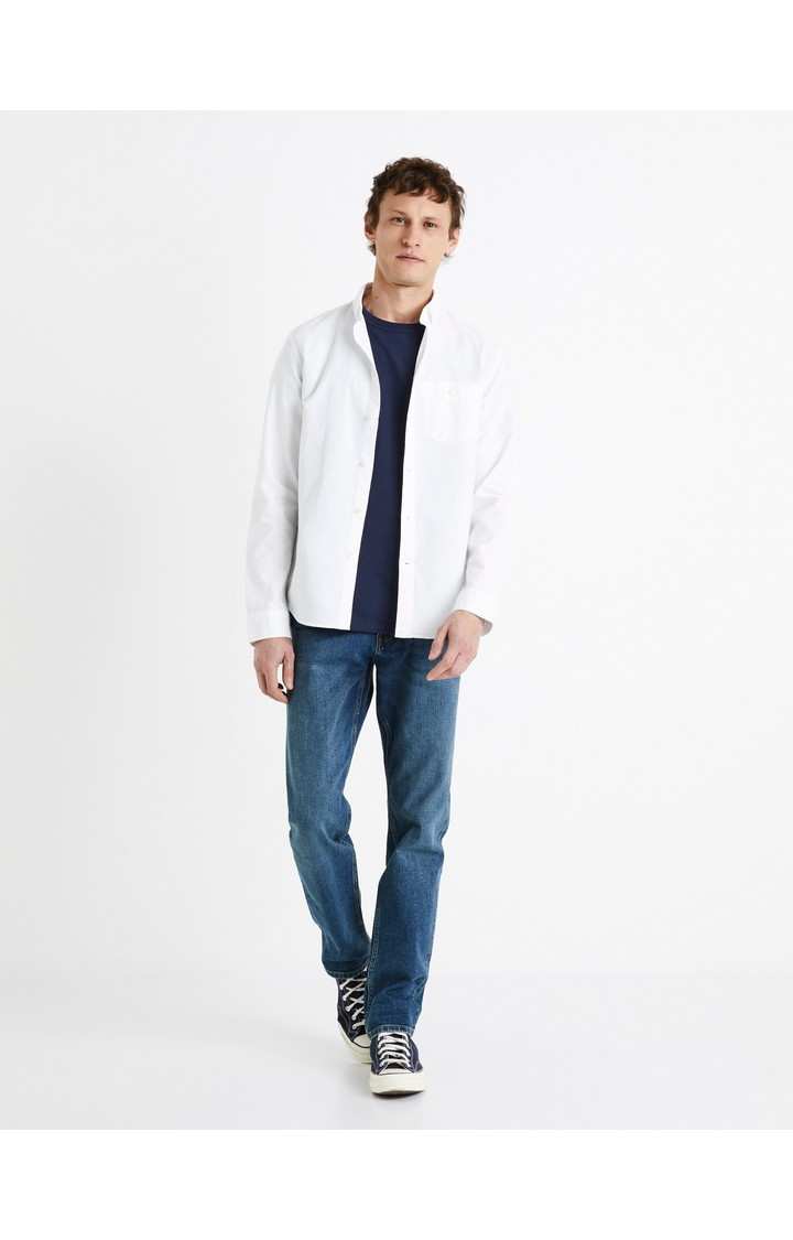 Celio* Solid Regular Fit Cotton White Shirt