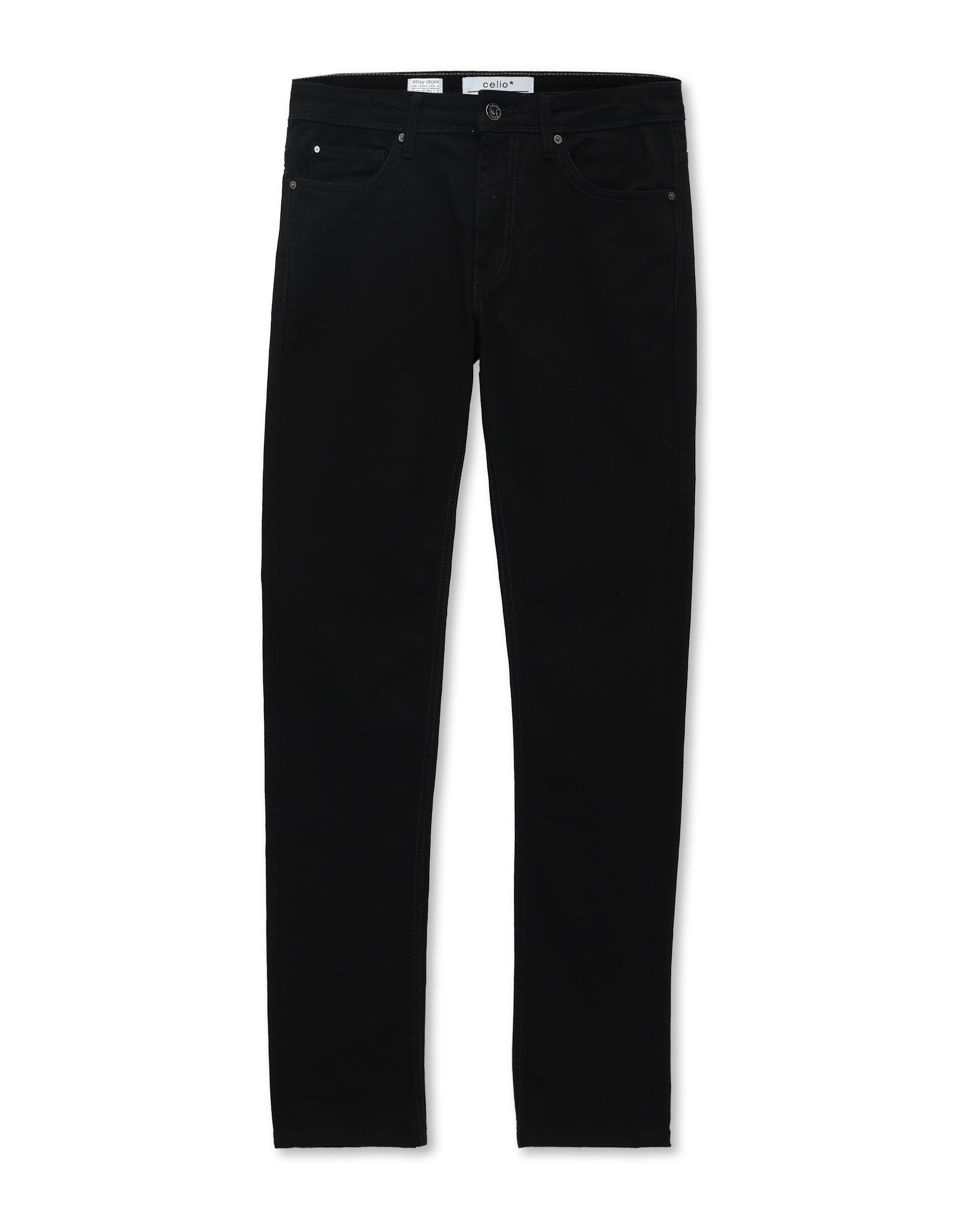 Celio* Men Solid Regular Fit Cotton Blend Black Jeans