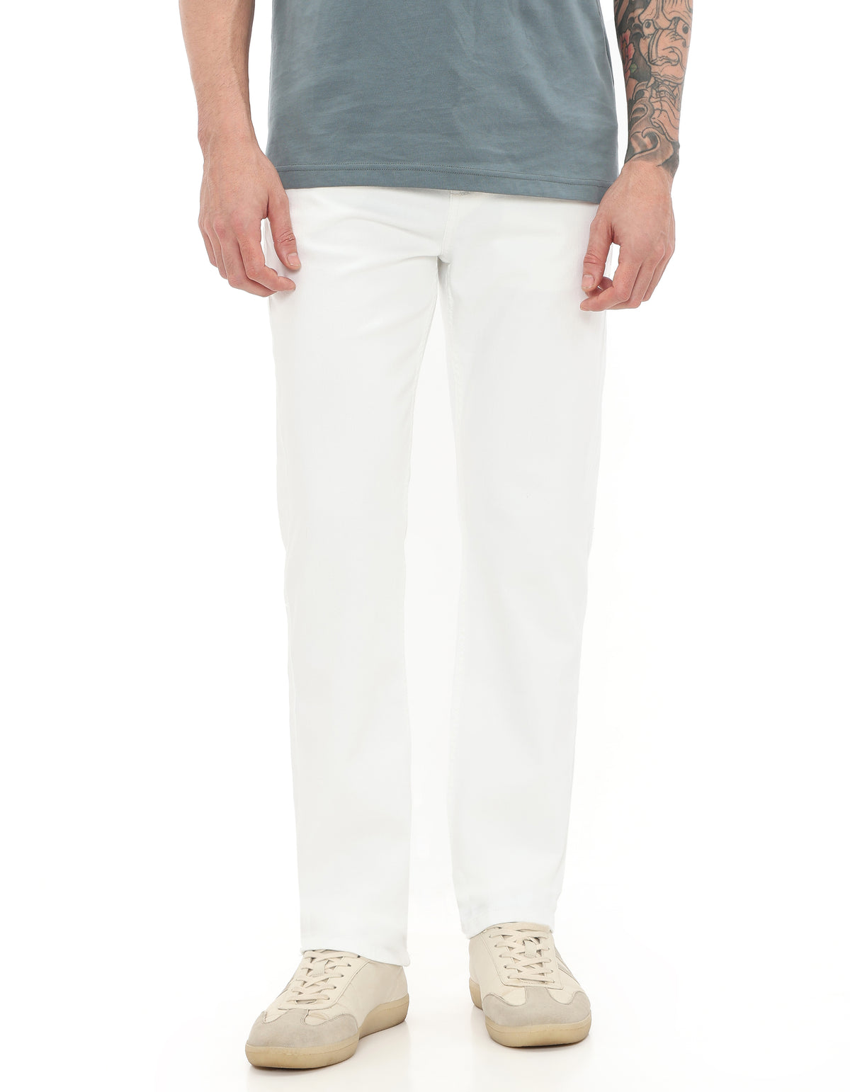 Straight Fit 100% Cotton Solid Jeans - White