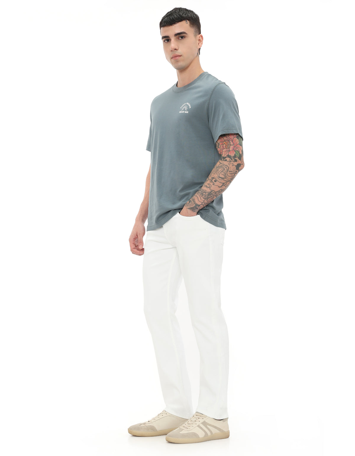 Straight Fit 100% Cotton Solid Jeans - White