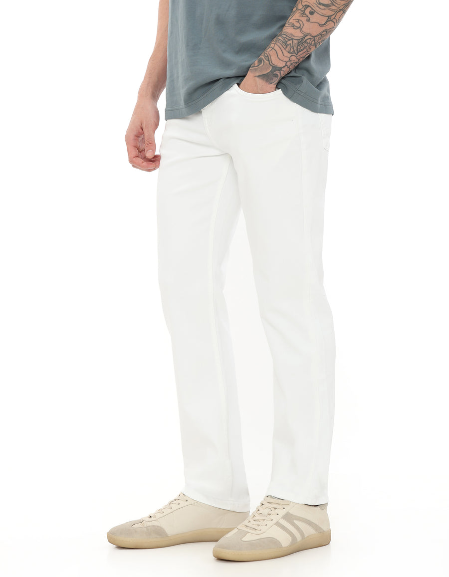 Straight Fit 100% Cotton Solid Jeans - White
