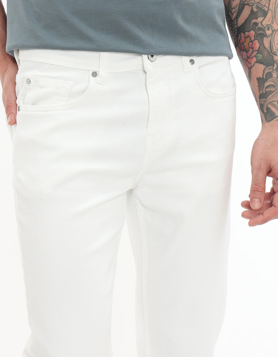 Straight Fit 100% Cotton Solid Jeans - White