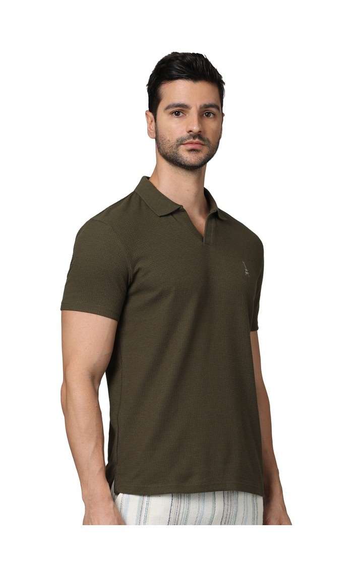 Celio* Solid Regular Fit Cotton Olive T-Shirt