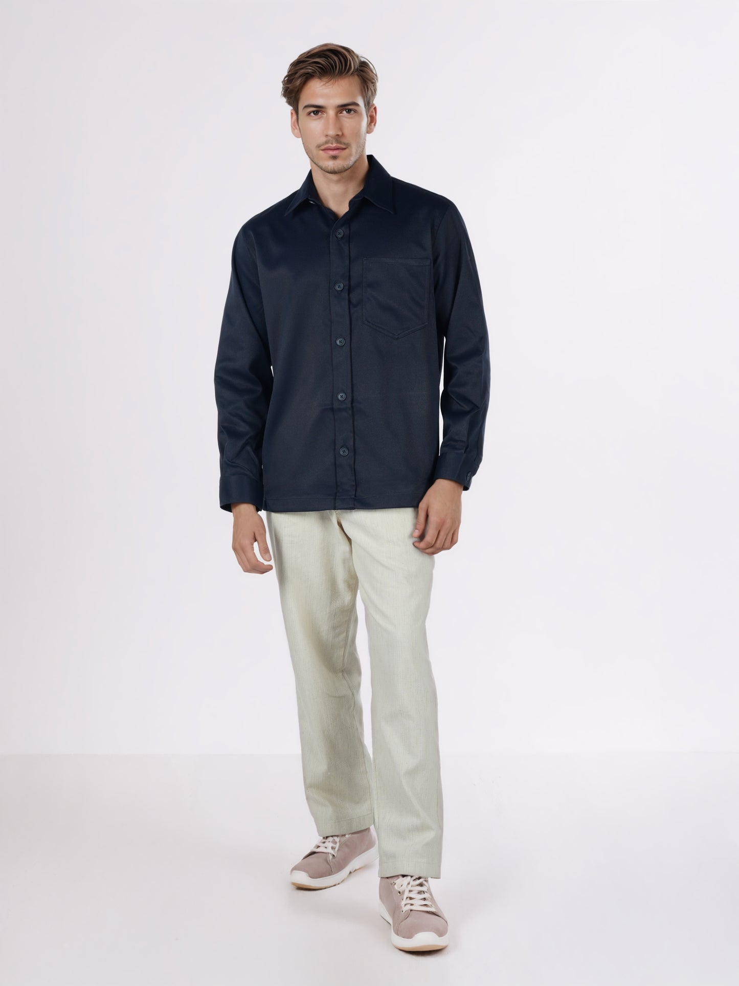 Celio* Men Navy Blue Solid Overshirt Polyester Shirts