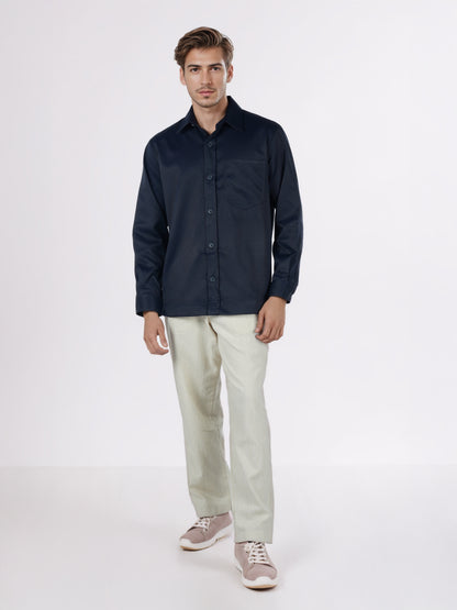 Celio* Men Navy Blue Solid Overshirt Polyester Shirts
