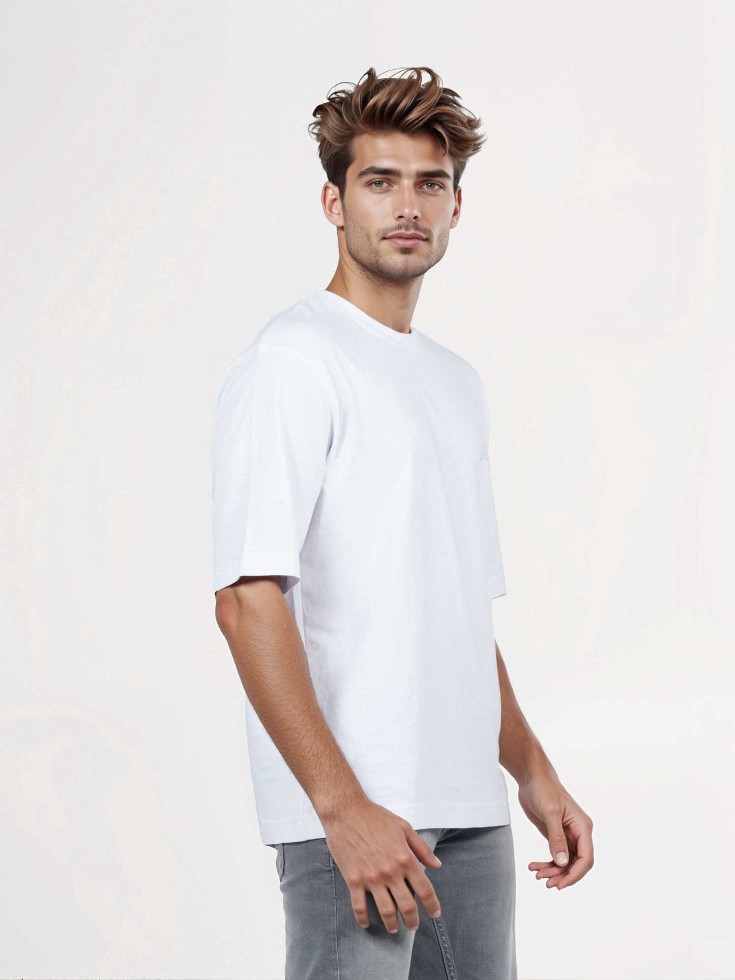 Celio* Men White Printed Oversized Cotton T-shirt