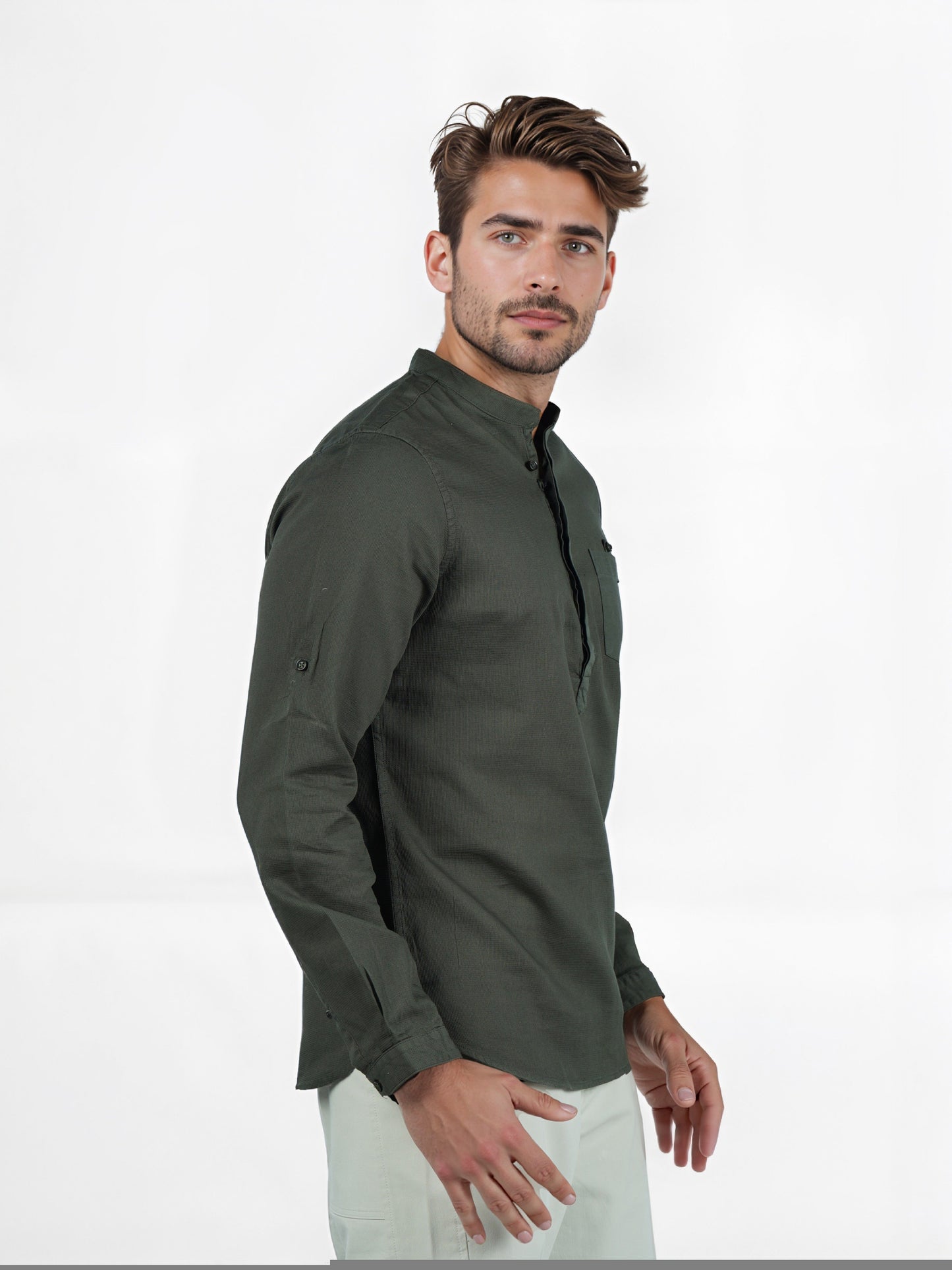 Celio* Men Green Solid Regular Fit Cotton Contemporary Shirt