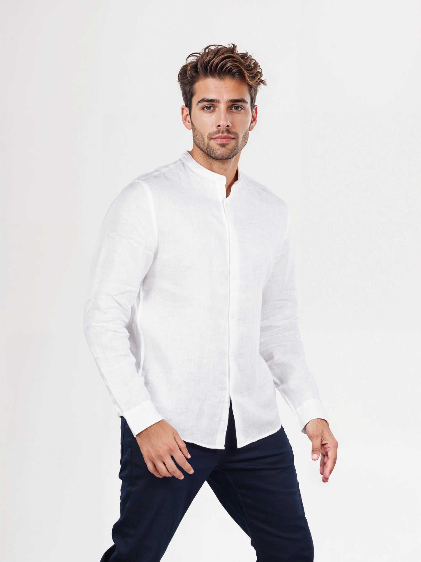 Celio* Solid Men White Regular Fit Linen Shirt