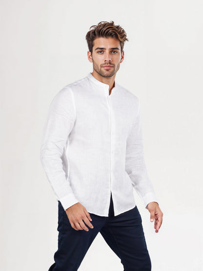 Celio* Solid Men White Regular Fit Linen Shirt
