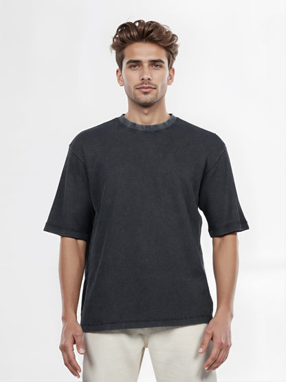 Celio* Men Black Solid Oversized Cotton T-shirt