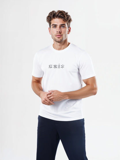 Celio* Printed Straight Fit Cotton Off White T-Shirts