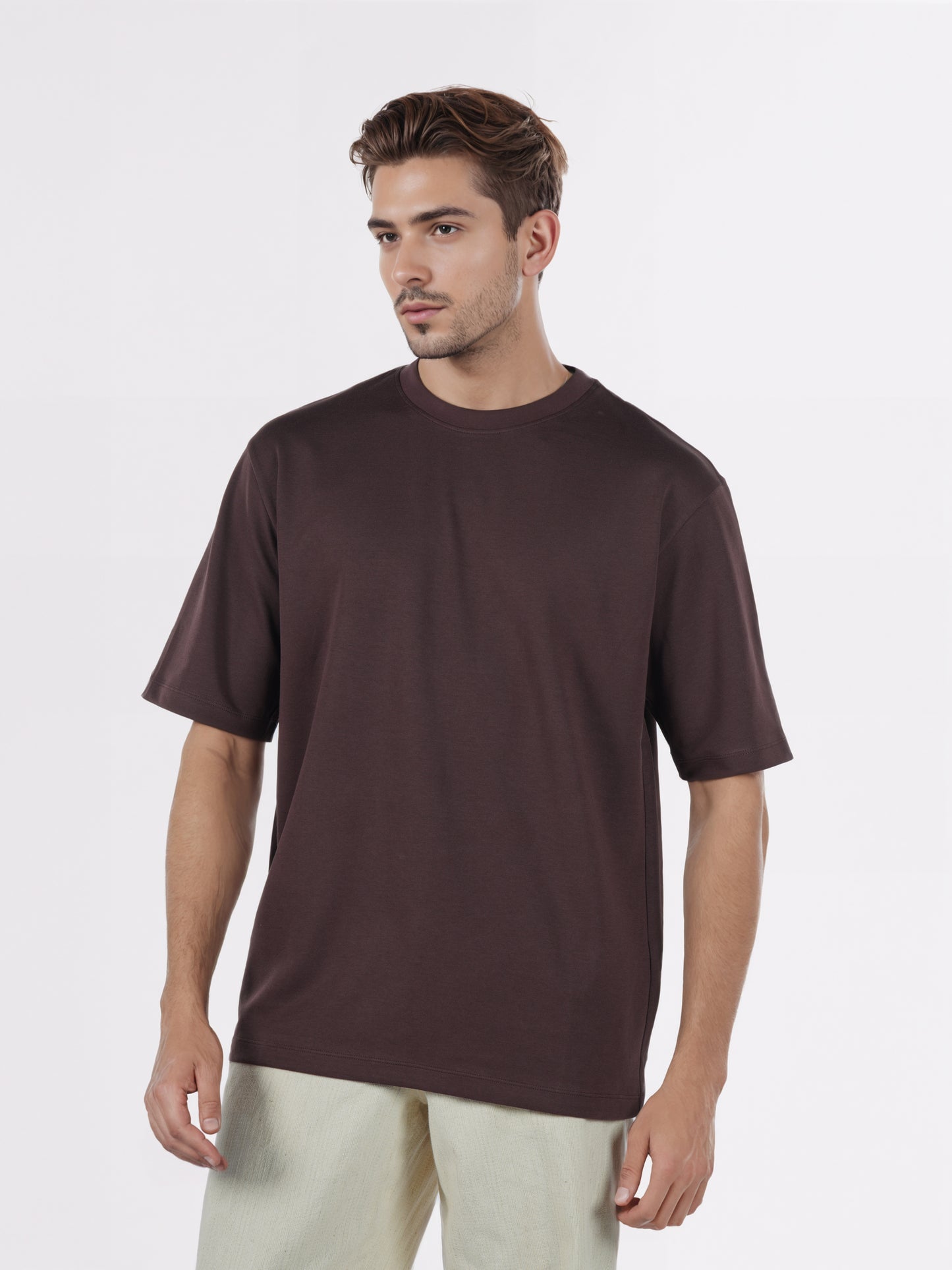 Celio* Men Brown Solid Oversized Cotton-Blend T-Shirts
