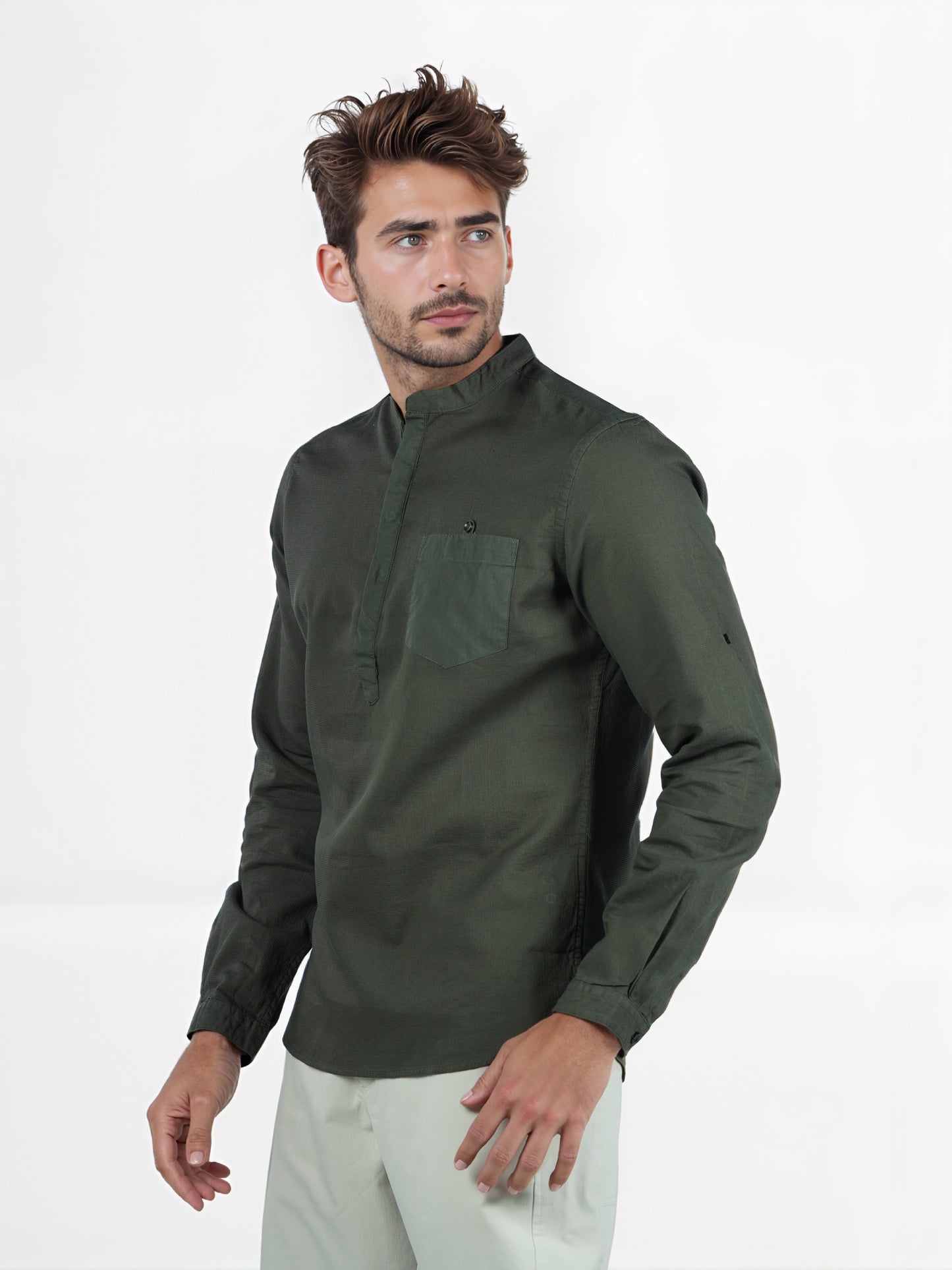 Celio* Men Green Solid Regular Fit Cotton Contemporary Shirt