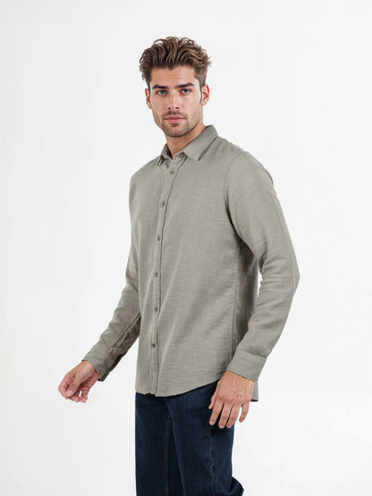 Celio* Solid Regular Fit Cotton Olive Shirts