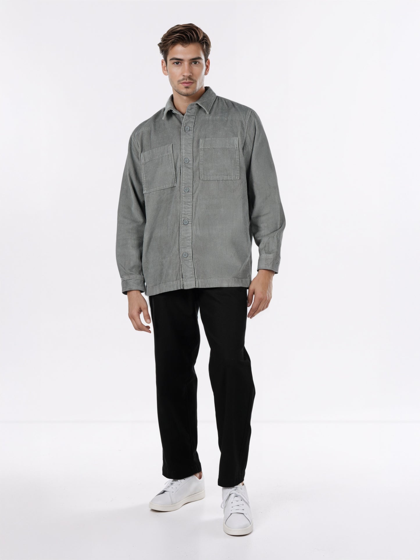 Celio* Men Grey Solid Overshirt Cotton Shirts